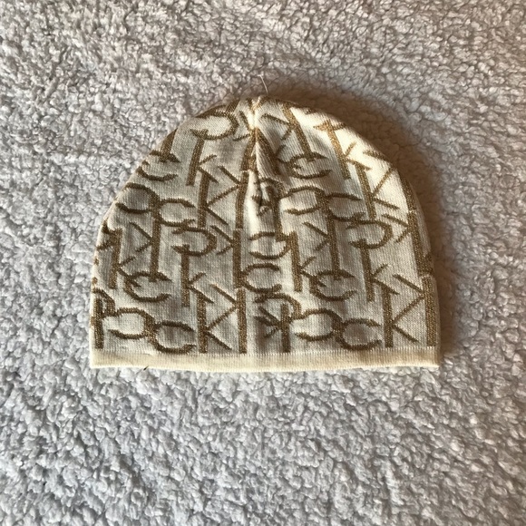 Calvin Klein Accessories - Calvin Klein Gold and White Beanie Winter Hat